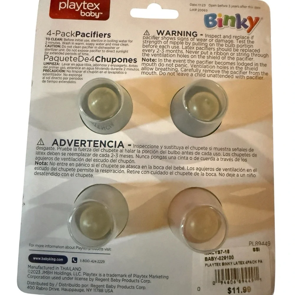 Playtex Baby Binky Latex Pacifiers 4 Pack With Covers BPA Free New Sealed